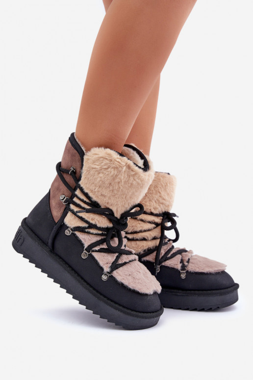 Botas de neve Feminino com um casaco de pele D.Franklin DFSH370012 cor preta