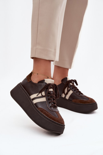 Pele À modalo de tênis Feminino com uma plataforma Zazoo 3775 CzekoladoParae