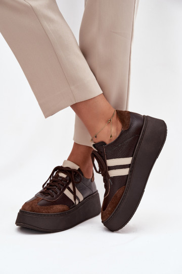 Pele À modalo de tênis Feminino com uma plataforma Zazoo 3775 CzekoladoParae 2