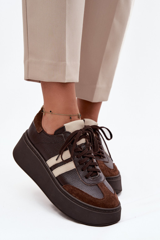 Pele À modalo de tênis Feminino com uma plataforma Zazoo 3775 CzekoladoParae