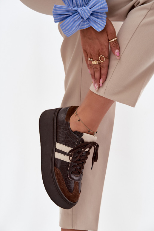 Pele À modalo de tênis Feminino com uma plataforma Zazoo 3775 CzekoladoParae