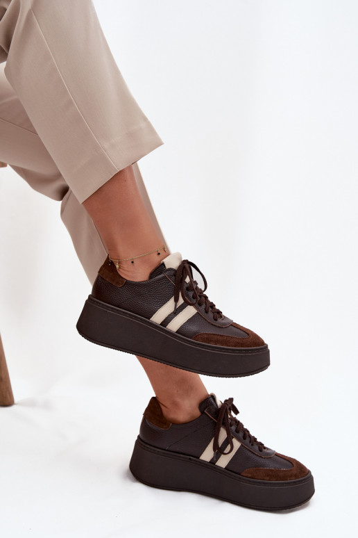 Pele À modalo de tênis Feminino com uma plataforma Zazoo 3775 CzekoladoParae