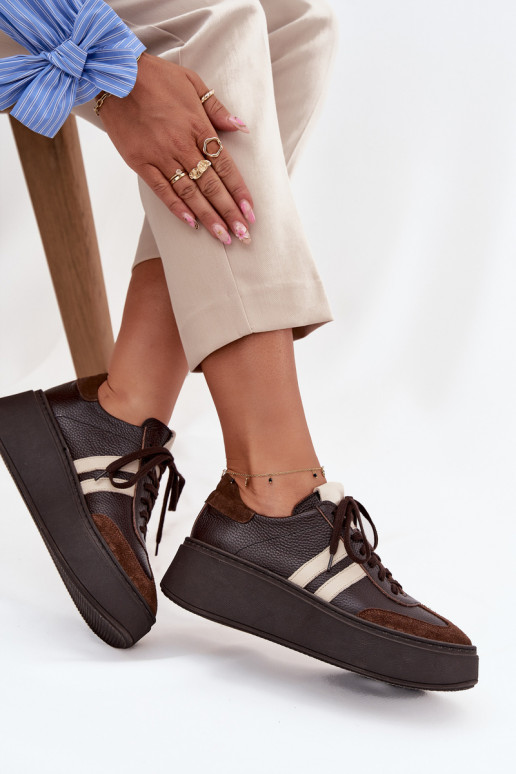 Pele À modalo de tênis Feminino com uma plataforma Zazoo 3775 CzekoladoParae