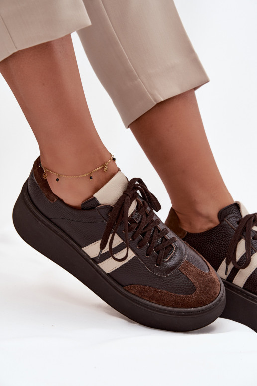 Pele À modalo de tênis Feminino com uma plataforma Zazoo 3775 CzekoladoParae