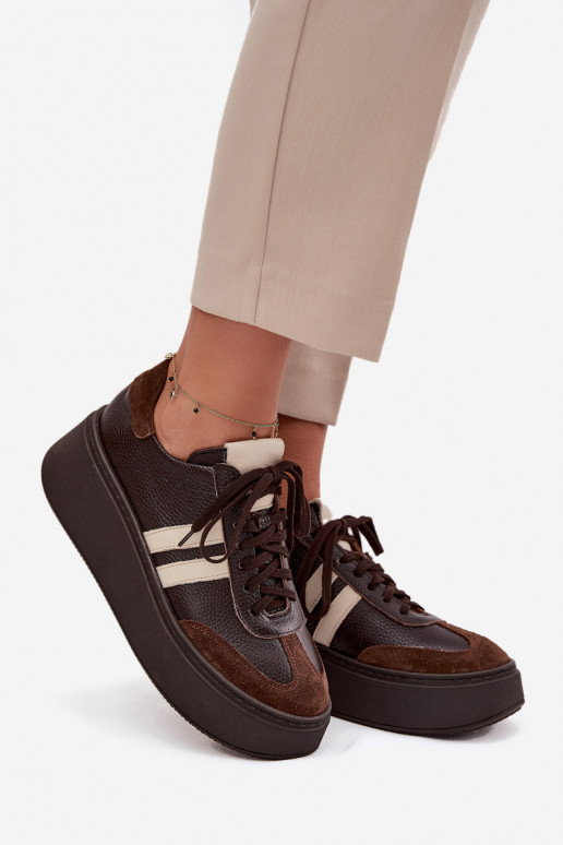 Pele À modalo de tênis Feminino com uma plataforma Zazoo 3775 CzekoladoParae