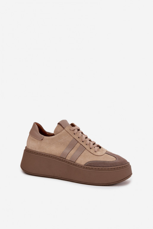 Pele de camurça À modalo de tênis Feminino com uma plataforma Zazoo 3775 bege