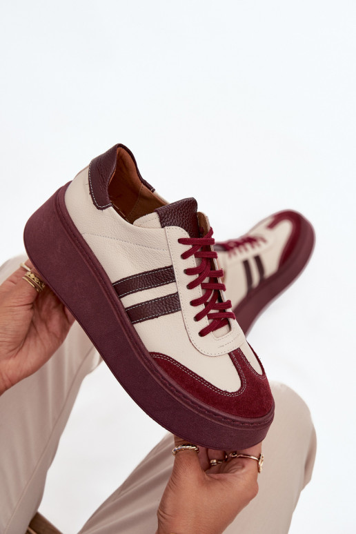 Pele À modalo de tênis Feminino com uma plataforma Zazoo 3775 bege-Borgonha