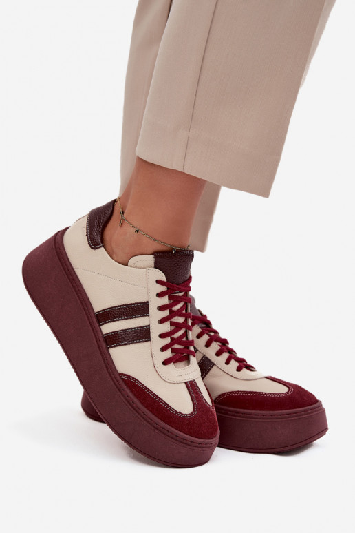 Pele À modalo de tênis Feminino com uma plataforma Zazoo 3775 bege-Borgonha