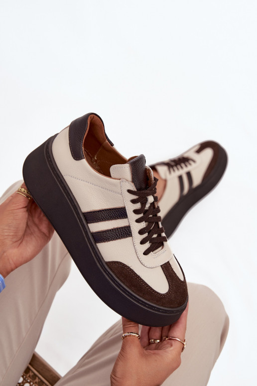 Pele À modalo de tênis Feminino com uma plataforma Zazoo 3775 bege-CzekoladoParae