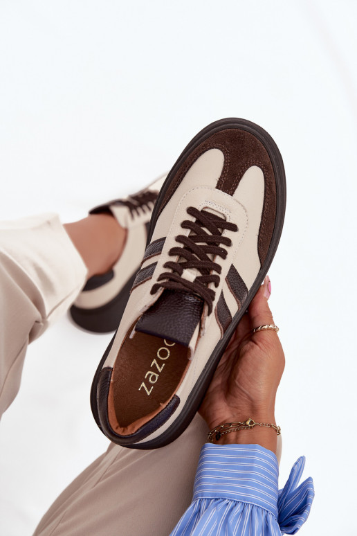 Pele À modalo de tênis Feminino com uma plataforma Zazoo 3775 bege-CzekoladoParae