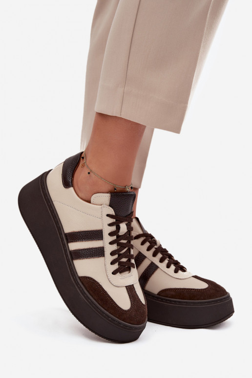 Pele À modalo de tênis Feminino com uma plataforma Zazoo 3775 bege-CzekoladoParae