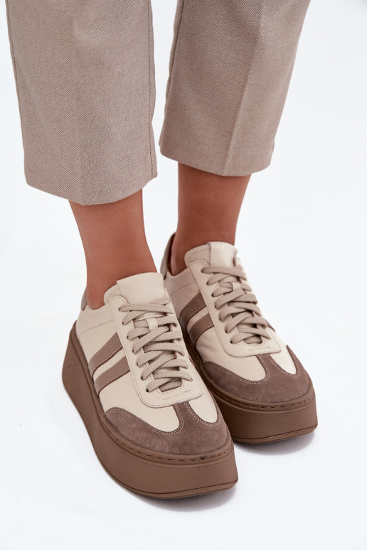 Pele À modalo de tênis Feminino com uma plataforma Zazoo 3775 bege Pele À modalo de tênis Feminino com uma plataforma Zazoo 3775 bege