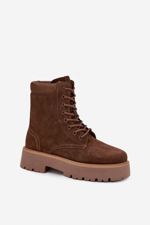 Botas femininas de camurça com cadarços Big Star SS274792 na cor marrom