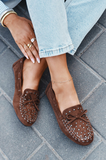 Mocassins femininos decorados em microfibra na cor marrom "Prissine" 2
