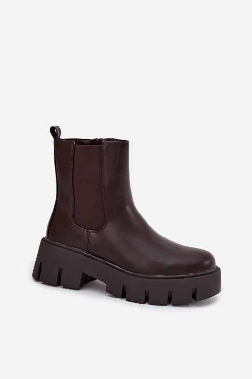 Botins femininos estilosos acolchoados em couro sintético na cor marrom escuro "Fivienne"