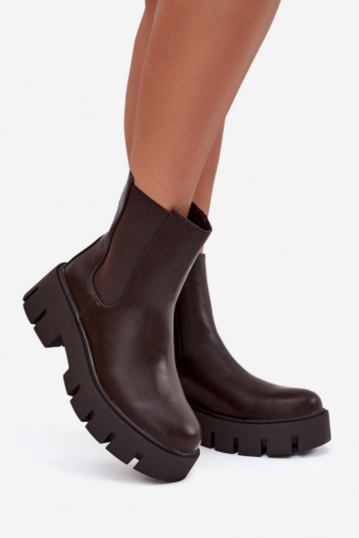 Botins femininos estilosos acolchoados em couro sintético na cor marrom escuro "Fivienne"