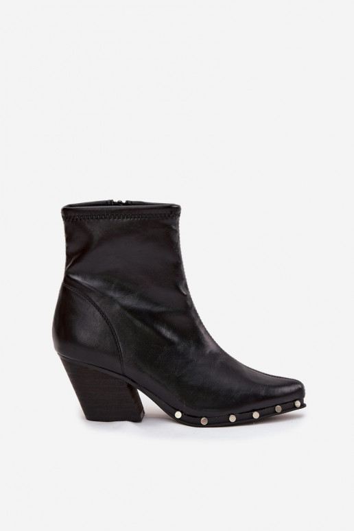 Botas femininas pretas estilo cowboy de couro ecológico com saltos Abrielle