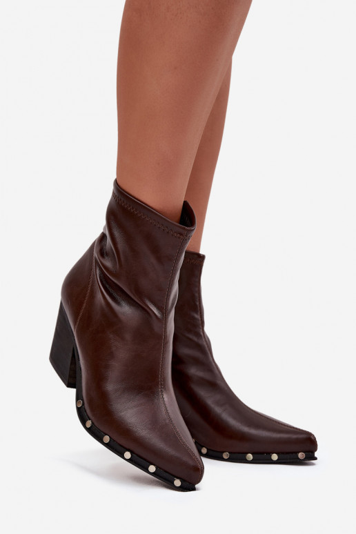 Botas femininas marrons estilo cowboy de couro ecológico com saltos Abrielle