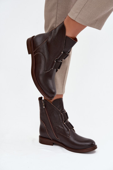 Botas femininasHabilitadoturalnej Skóry com salto largo Zazoo 3842 CzekoladoParae