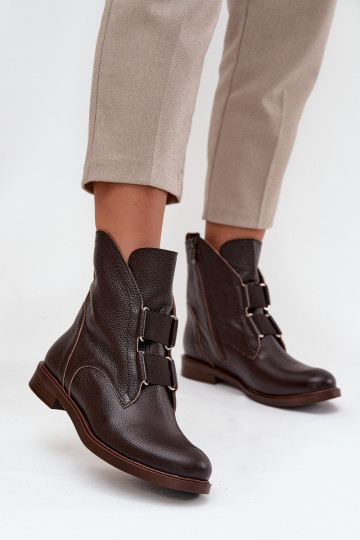 Botas femininasHabilitadoturalnej Skóry com salto largo Zazoo 3842 CzekoladoParae 2