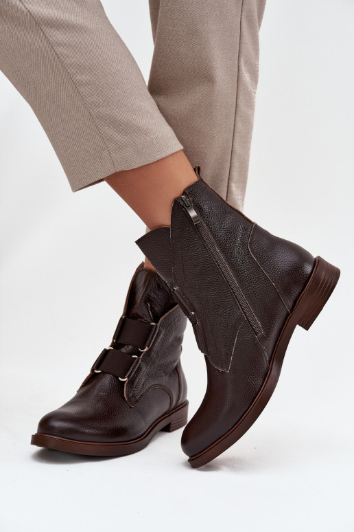 Botas femininasHabilitadoturalnej Skóry com salto largo Zazoo 3842 CzekoladoParae