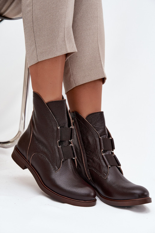 Botas femininasHabilitadoturalnej Skóry com salto largo Zazoo 3842 CzekoladoParae