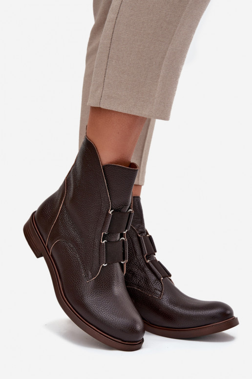 Botas femininasHabilitadoturalnej Skóry com salto largo Zazoo 3842 CzekoladoParae