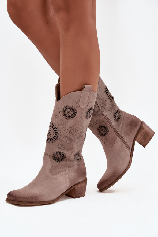 de camurça Pele botas femininas com elementos abertos Zazoo 3852 cor capuccino