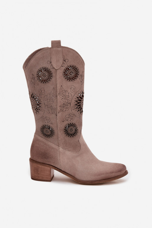 de camurça Pele botas femininas com elementos abertos Zazoo 3852 cor capuccino