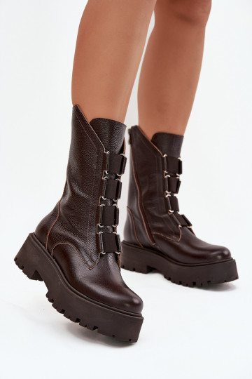 Botas femininasHabilitadoturalnej Skóry com uma plataforma Zazoo 3795 CzekoladoParae 2