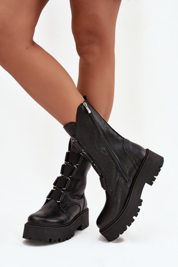 Botas femininasHabilitadoturalnej Skóry com uma plataforma Zazoo 3795 cor preta