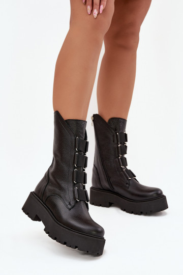 Botas femininasHabilitadoturalnej Skóry com uma plataforma Zazoo 3795 cor preta 2