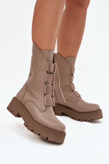 Botas femininasHabilitadoturalnej Skóry com uma plataforma Zazoo 3795 bege