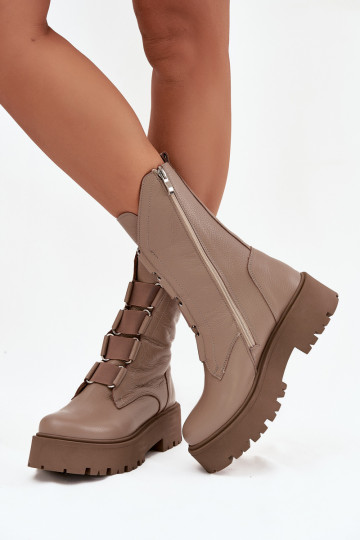 Botas femininasHabilitadoturalnej Skóry com uma plataforma Zazoo 3795 bege 2