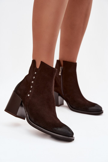 Botas femininasHabilitadoturalnego de camurçau com salto Zazoo 1136 CzekoladoParae 2
