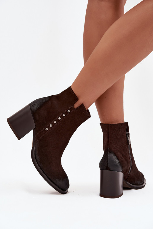 Botas femininasHabilitadoturalnego de camurçau com salto Zazoo 1136 CzekoladoParae
