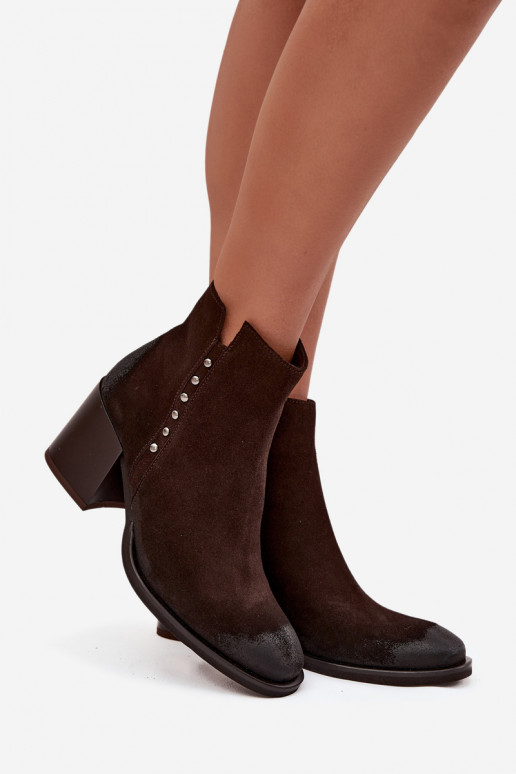 Botas femininasHabilitadoturalnego de camurçau com salto Zazoo 1136 CzekoladoParae