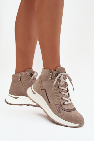 Botas Estilo esportivo Feminino com uma plataformaHabilitadoturalnego de camurçau Zazoo Z1239 bege