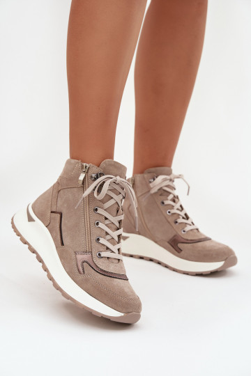 Botas Estilo esportivo Feminino com uma plataformaHabilitadoturalnego de camurçau Zazoo Z1239 bege 2