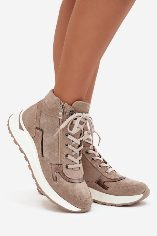 Botas Estilo esportivo Feminino com uma plataformaHabilitadoturalnego de camurçau Zazoo Z1239 bege