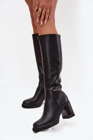 botas sapatos longos FemininoHabilitadoturalnej Skóry com salto aquecimento Vinceza 66826 cor preta 2