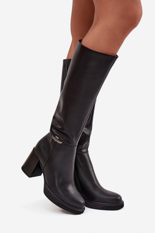 botas sapatos longos FemininoHabilitadoturalnej Skóry com salto aquecimento Vinceza 66826 cor preta