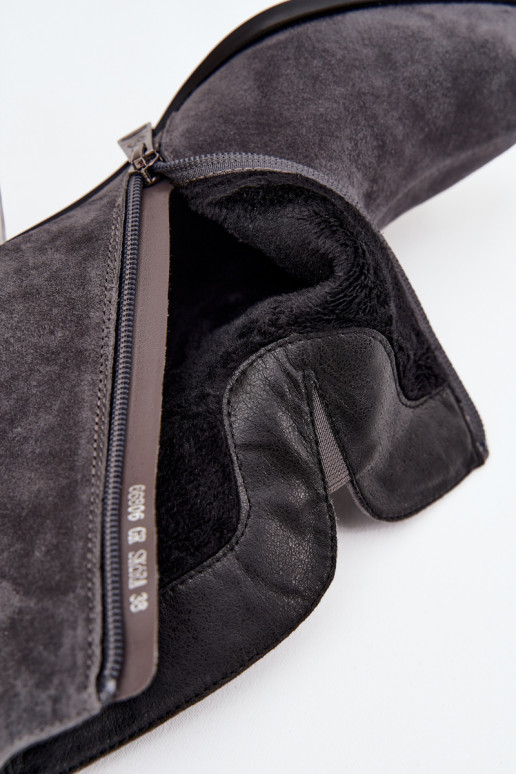 Botas femininasHabilitadoturalnego de camurçau com salto aquecimento Vinceza 66806 cor cinza