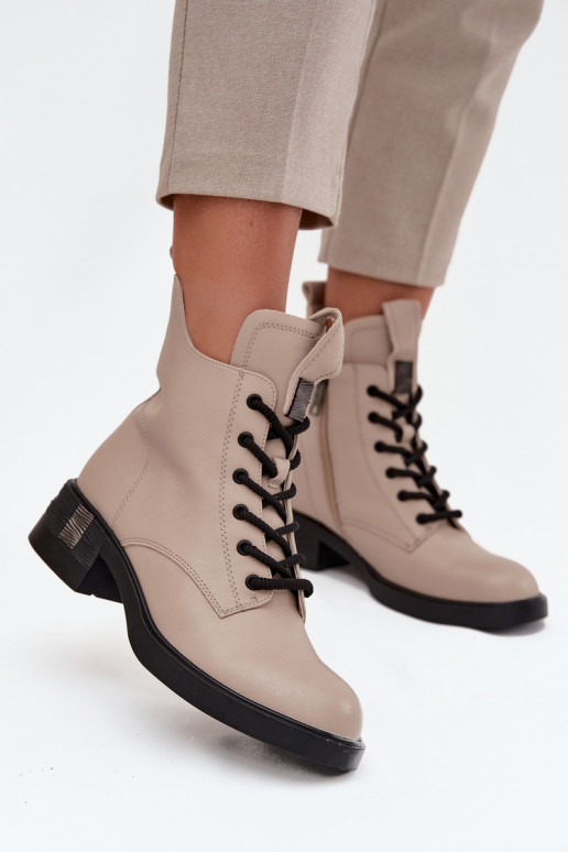 Pele Botas femininas De salto baixo Vinceza 66818 bege