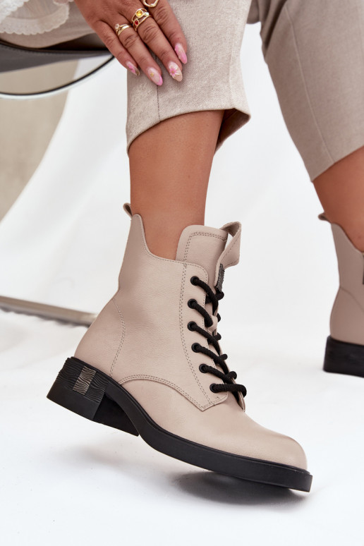 Pele Botas femininas De salto baixo Vinceza 66818 bege