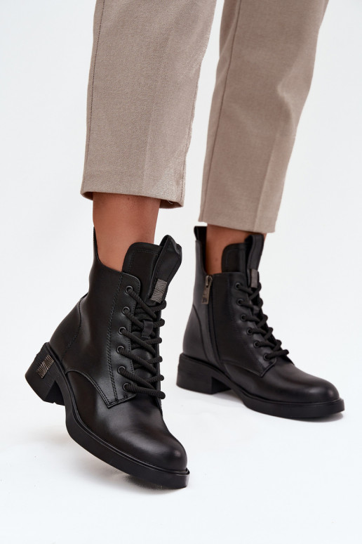 Pele Botas femininas De salto baixo Vinceza 66818 cor preta