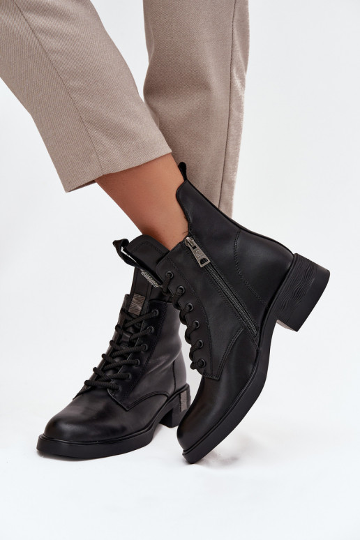 Pele Botas femininas De salto baixo Vinceza 66818 cor preta