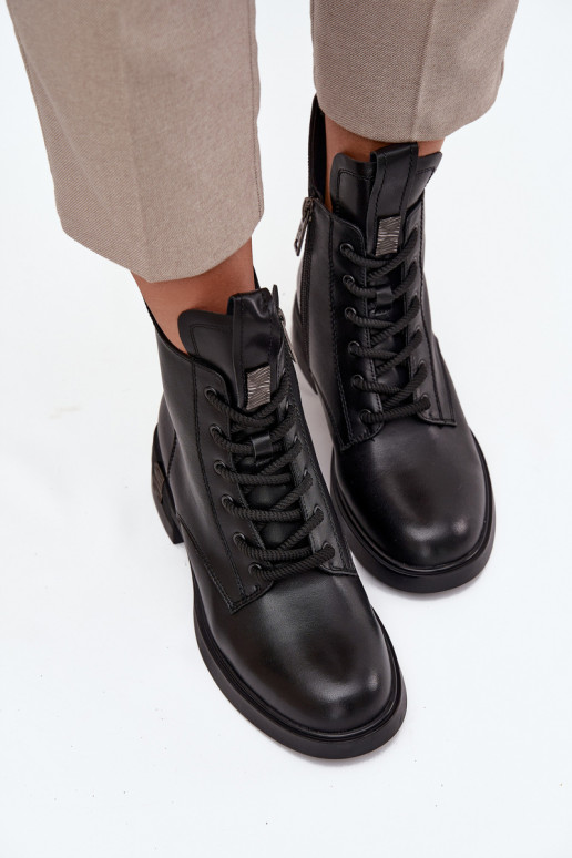 Pele Botas femininas De salto baixo Vinceza 66818 cor preta