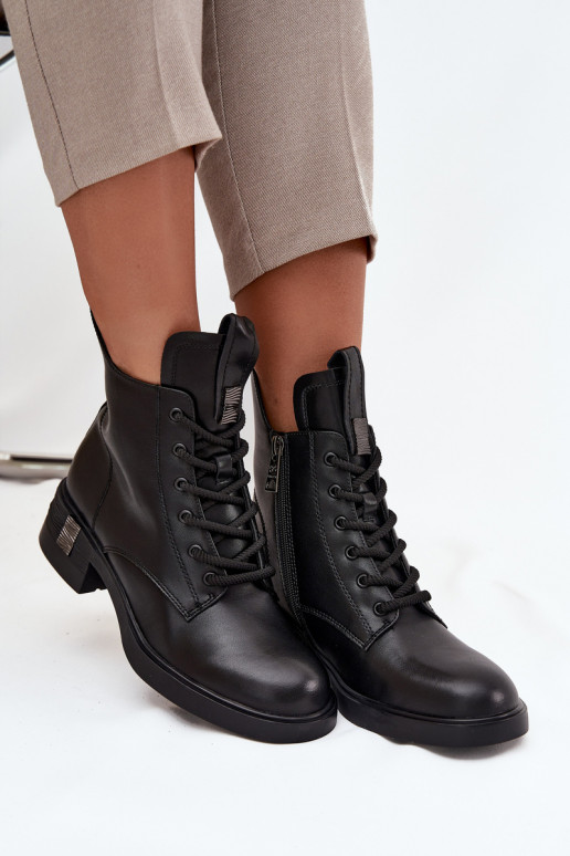 Pele Botas femininas De salto baixo Vinceza 66818 cor preta