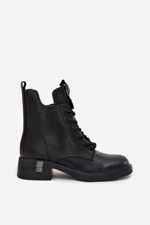 Pele Botas femininas De salto baixo Vinceza 66818 cor preta